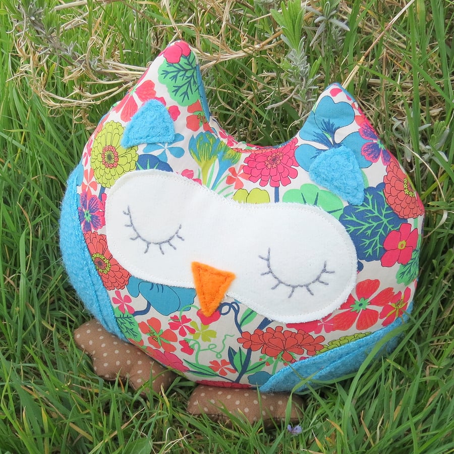 Breeze, a snoozy owl doorstop.  Owl bookend.  Liberty Lawn.