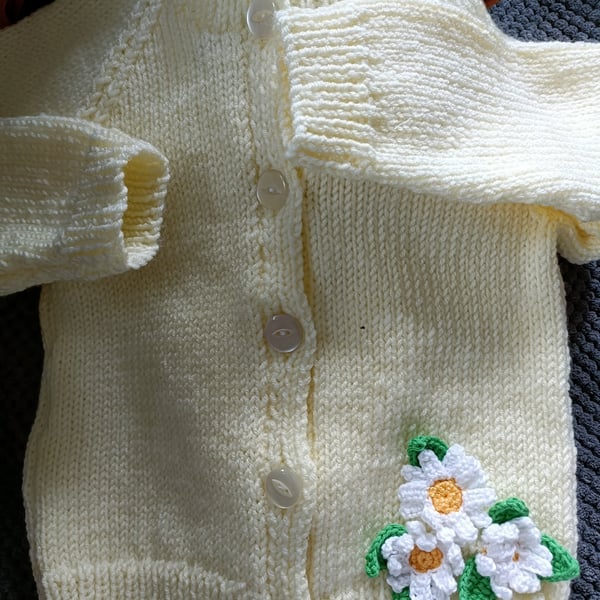 Pale yellow hand Knitted childrens cardigan 