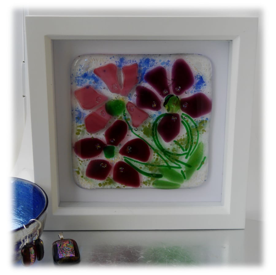Fused Glass Flower Picture Box Framed 003