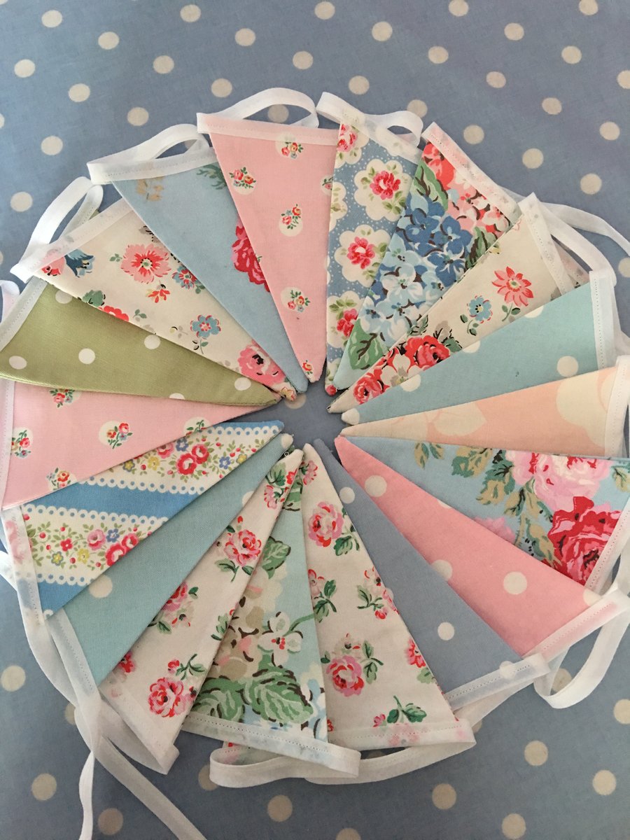 50 ft Cath kidston summer cotton fabric bunting, banner, wedding,party flags