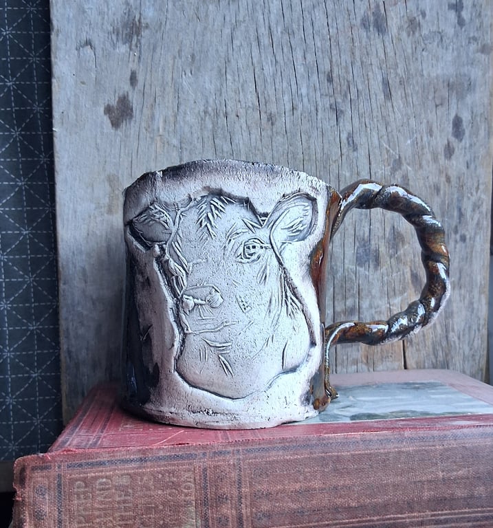 Xl brown cow mug Ceramic handmade coffee mug 