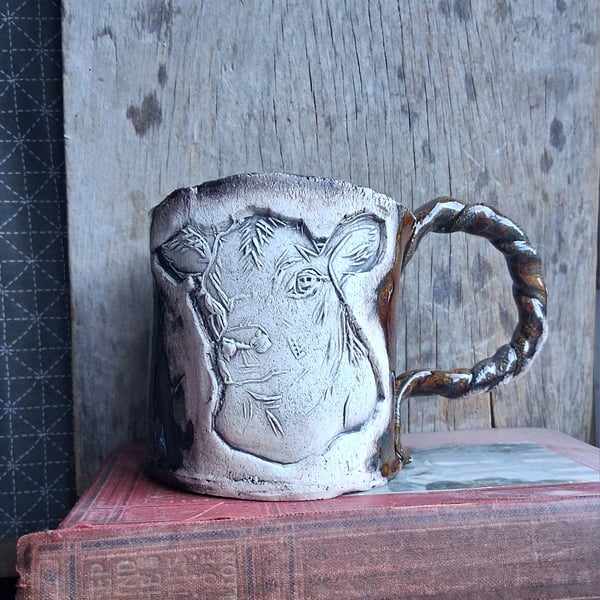 Xl brown cow mug Ceramic handmade coffee mug 