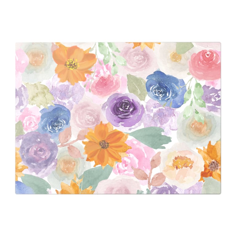 Array Of Colourful Flowers & Leaves Glass Chopping Board