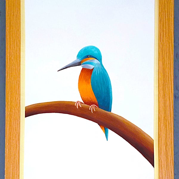 Handmade Unique Framed A3 Print Colourful Kingfisher Vanilla Border Wallart Gift