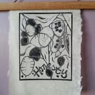 'Honesty', Lino Print in Black on Natural Lokta Paper
