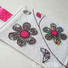 embroidered flowers keyring - beige & pink