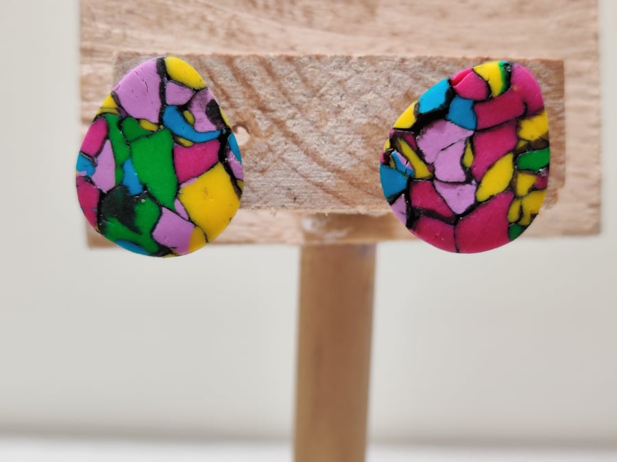 Bright mosaic pebble polymerclay earrings