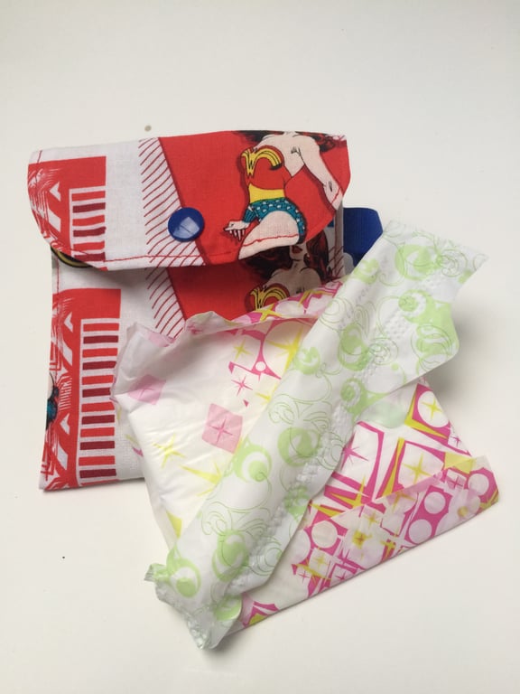 Super-hero key-ring or handbag pouch, ideal for sanitary products, face masks 