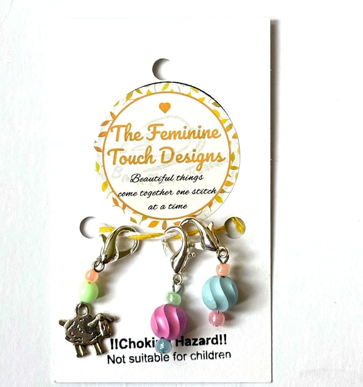 Set of 3 sheep stitch markers with lobster clasp