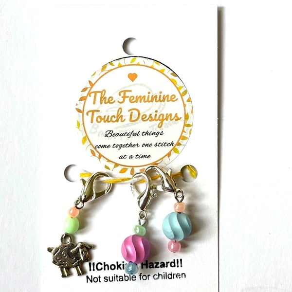 Set of 3 sheep stitch markers with lobster clasp