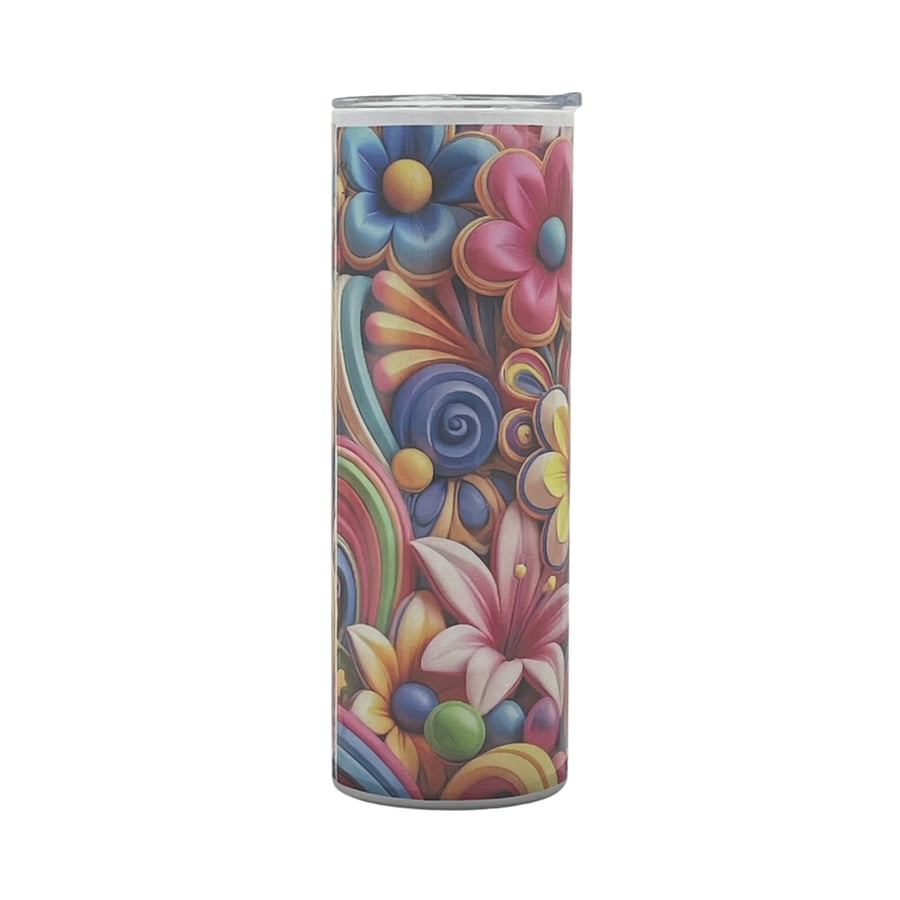 Colourful Retro Floral Sparkle Tumbler