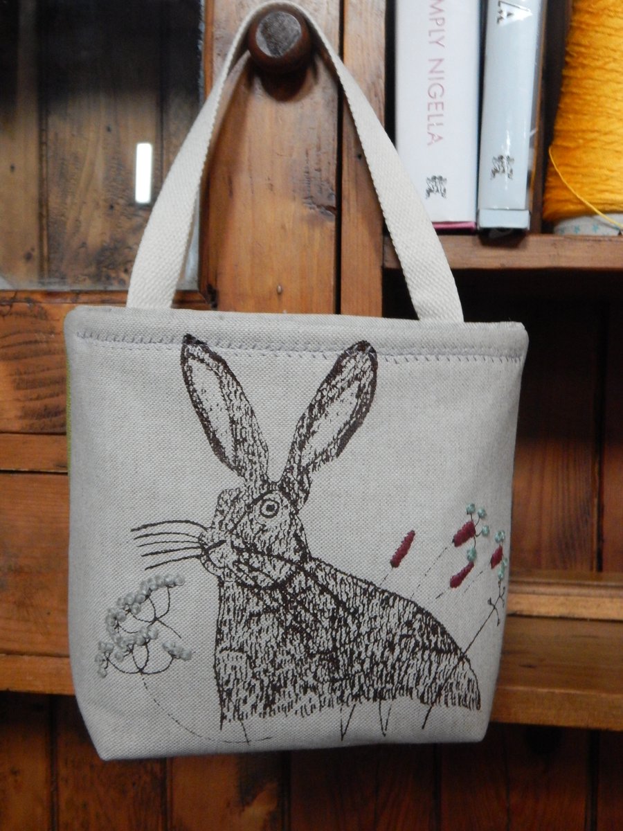 Screen printed fabric basket - Hare
