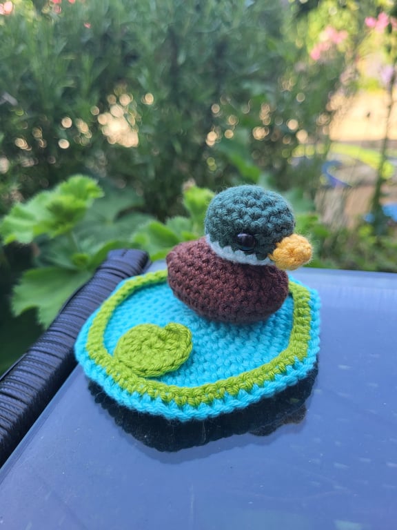 Handmade crochet rubber duck mallard