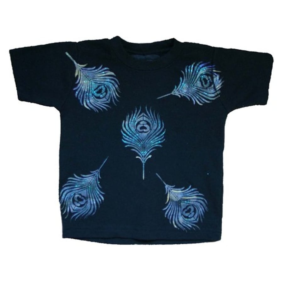 SALE Hand Painted Peacock Feather T-shirt 1-2 , 2-3 years. 