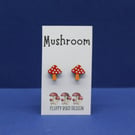 Wooden Mushroom Stud Earrings – Red Toadstool 