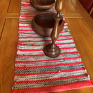Grey and Red Stripe Rag Rug Table Runner