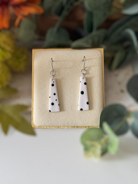White and Black Polka Dot Trapeze Dangle Earrings