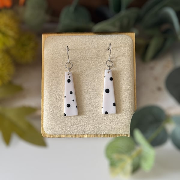 White and Black Polka Dot Trapeze Dangle Earrings