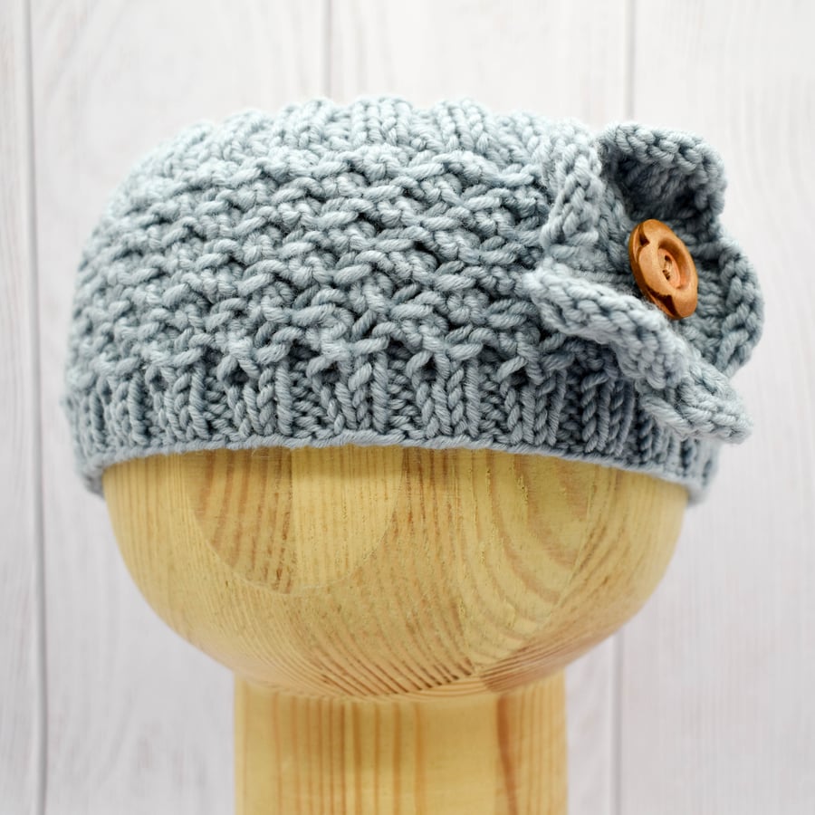 Hand Knitted "Daisy" Head band in blue grey - child
