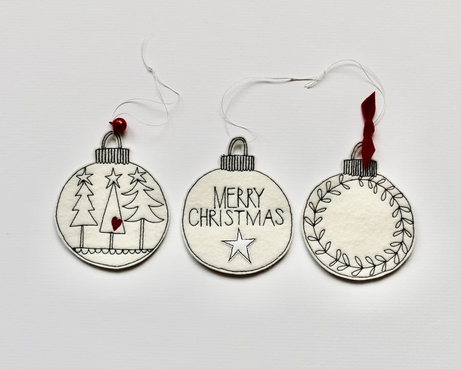Special Order for Sherry - Three Wool Felt Christmas Baubles