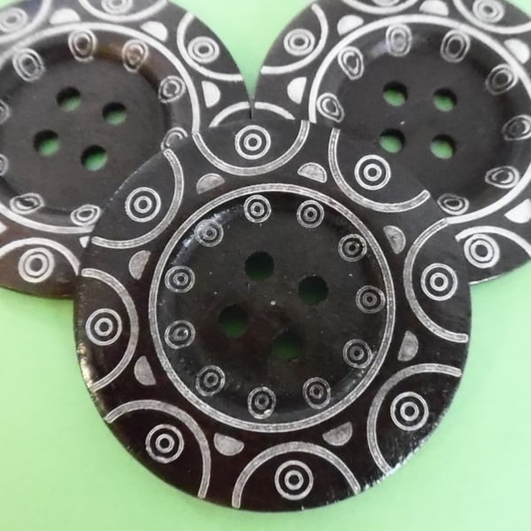 6cm Raised Edge  Dark Brown Patterned Large Wood  Buttons AZTEC pattern