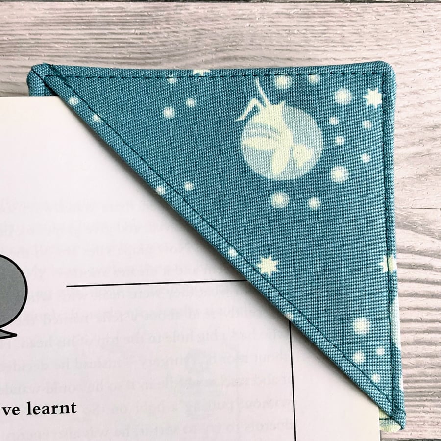 Fairy cotton fabric corner bookmark. Book lovers gift. 