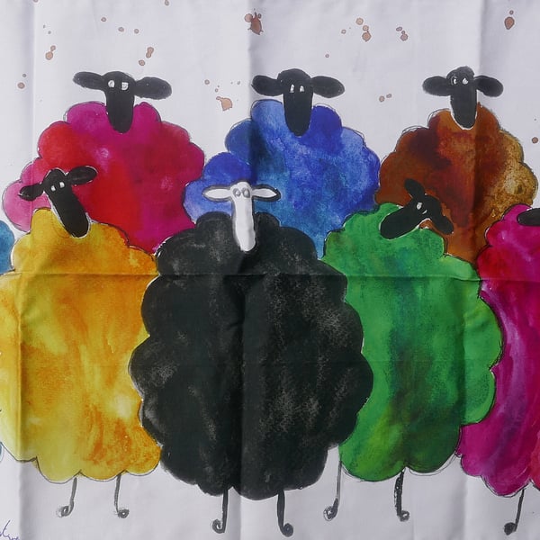 Quirky Colourful Sheep Tea towel 