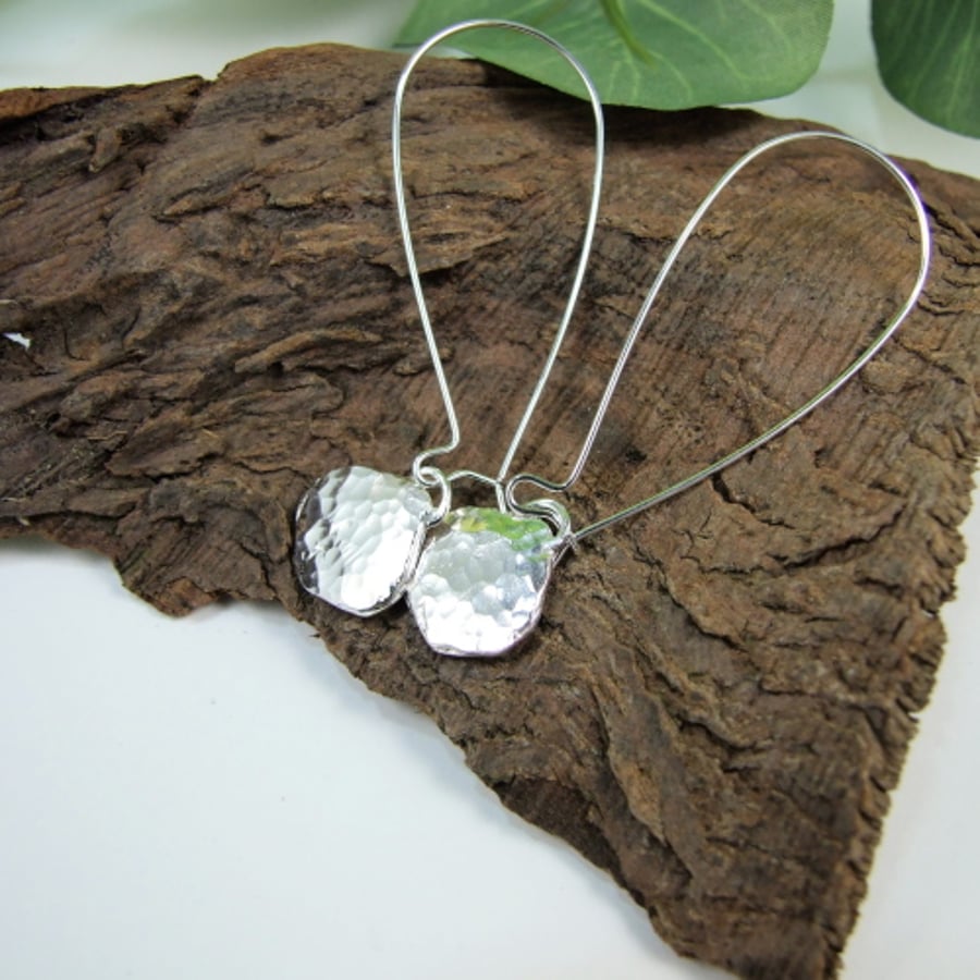 Earrings, Sterling Silver Long Drop with Silver Nuggets. Letter Box Gift 