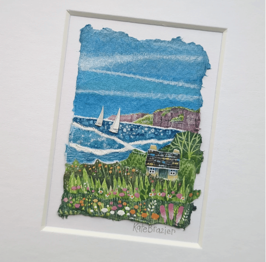 Sand-Dune Cottage - Original miniature collage. A5 Mounted