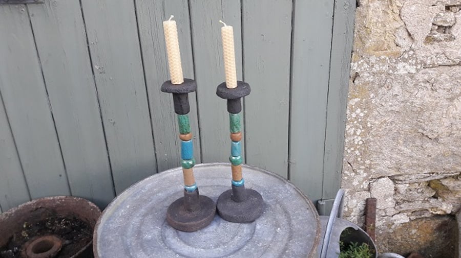 Pair of Ceramic Candlesticks complete with candles