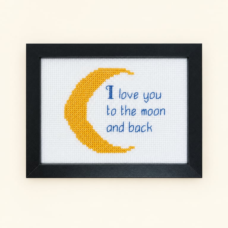 Love You to the Moon and Back Cross Stitch – Handmade Framed Love Gift