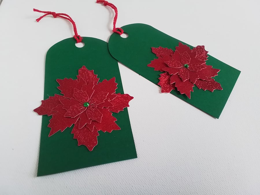 Christmas gift tags. Poinsettia gift tags. Handmade gift tags. CC 914