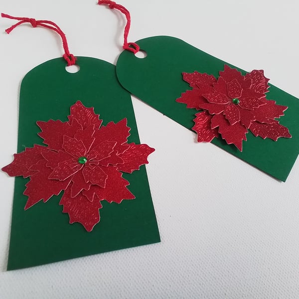 Christmas gift tags. Poinsettia gift tags. Handmade gift tags. CC 914