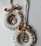 2 x Macrame Baubles with Wooden tree and stocking design