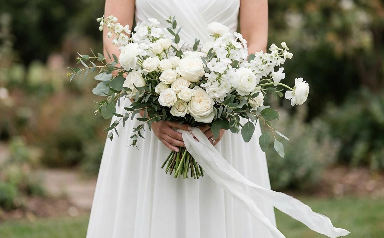 Hand Made White Silk Ribbon, Bridal Bouquet Ribbon, Cake, Stationery, Decor