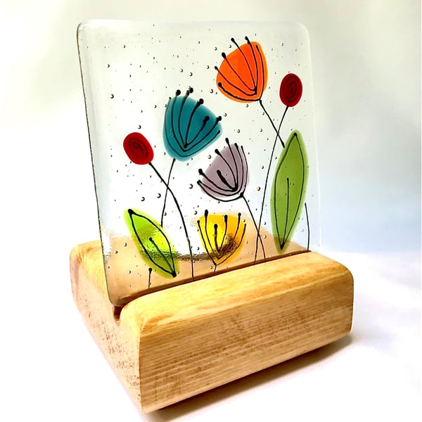 Dandelion Glass Screen and Wooden Tealight Candle Holder Design 1