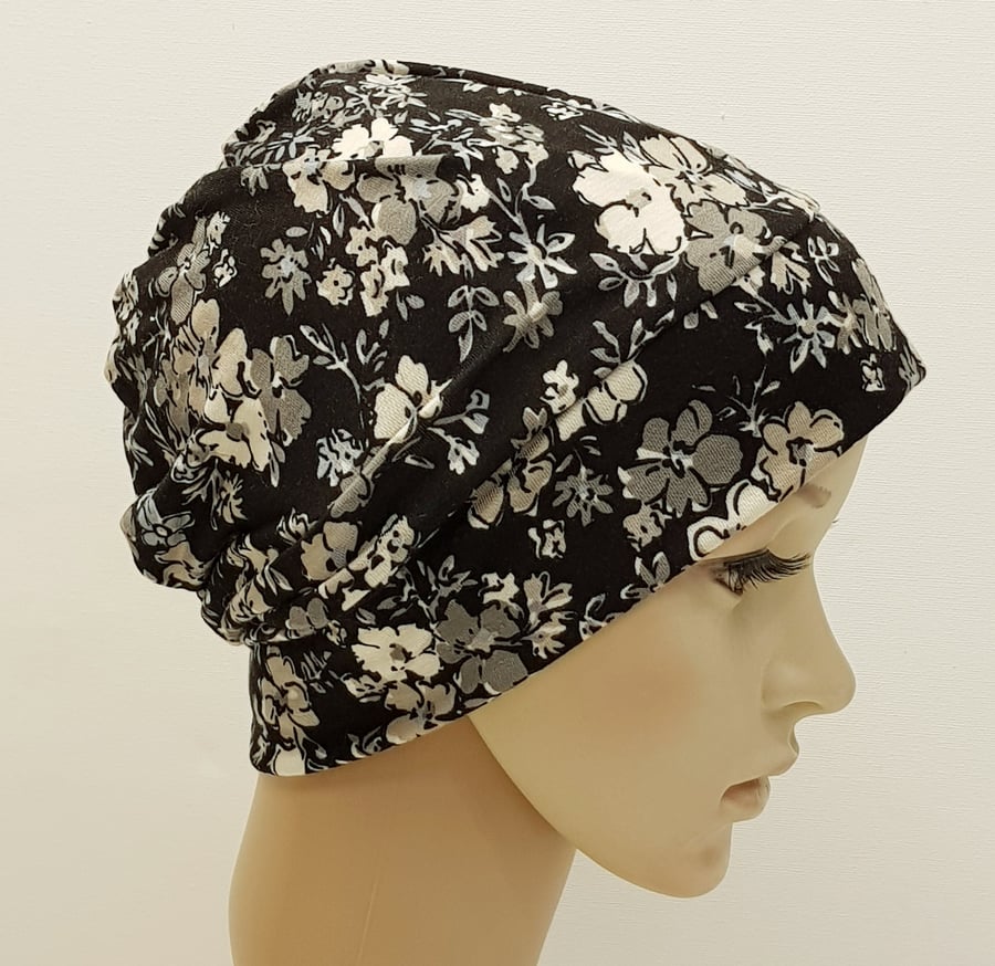Floral chemo hat alopecia hair loss stretchy beanie surgical scrub cap