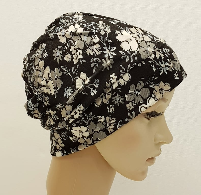 Floral chemo hat alopecia hair loss stretchy beanie surgical scrub cap