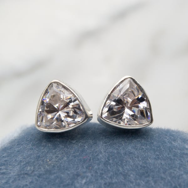 Trillion (triangle) cut gemstone or birthstone stud earrings