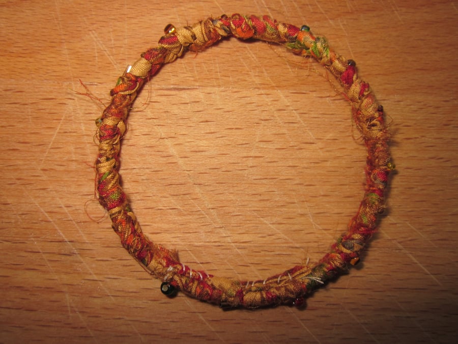 Textile bangle 'Chrysanthemum' small to medium - recycled sari silk