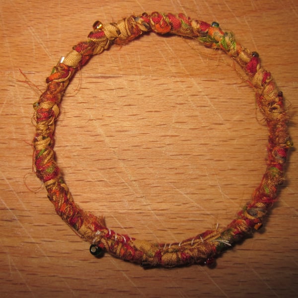 Textile bangle 'Chrysanthemum' small to medium - recycled sari silk