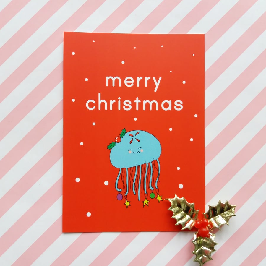 moon jellyfish postcard & envelope - christmas postcard