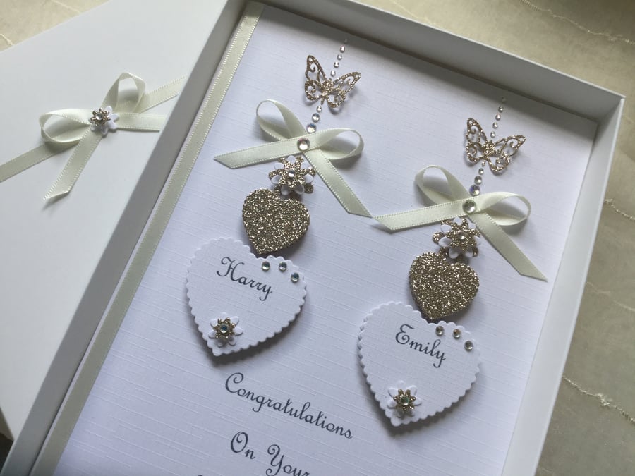Personalised Handmade Wedding Day Card Engagement Any Anniversary Gift Boxed 