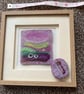 Needle felt picture and matching brooche moorland scene with sheep and heather  - Image 2