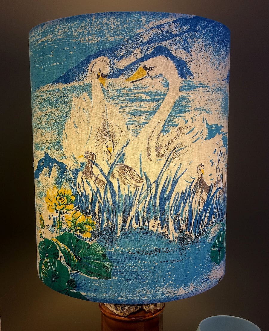 SALE FREE UK Post  Beautiful Blue SWAN 50s 60s RETRO Vintage Fabric Lampshade