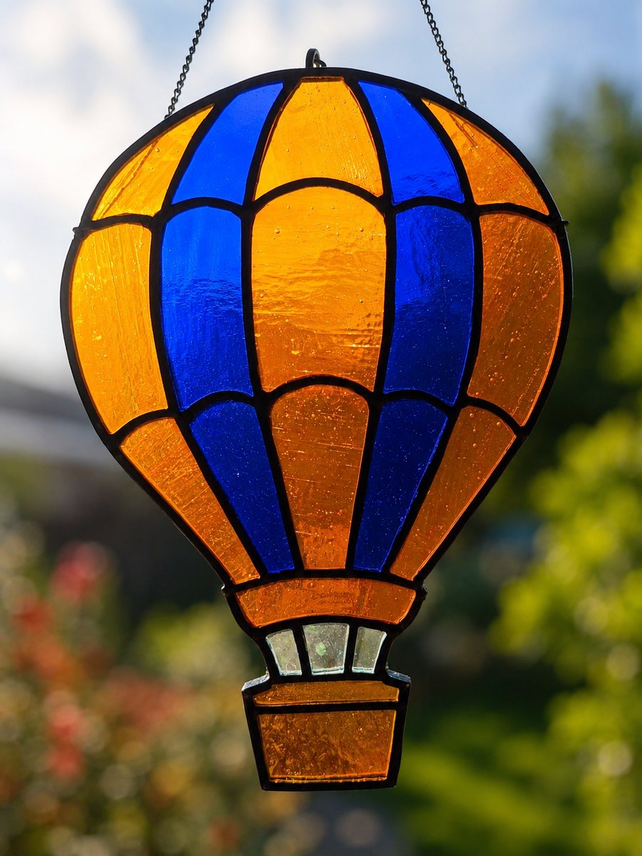Stained Glass Hot Air Balloon Suncatcher, Handmade Window Hanging