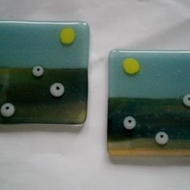 Fused glass Sheepy coasters