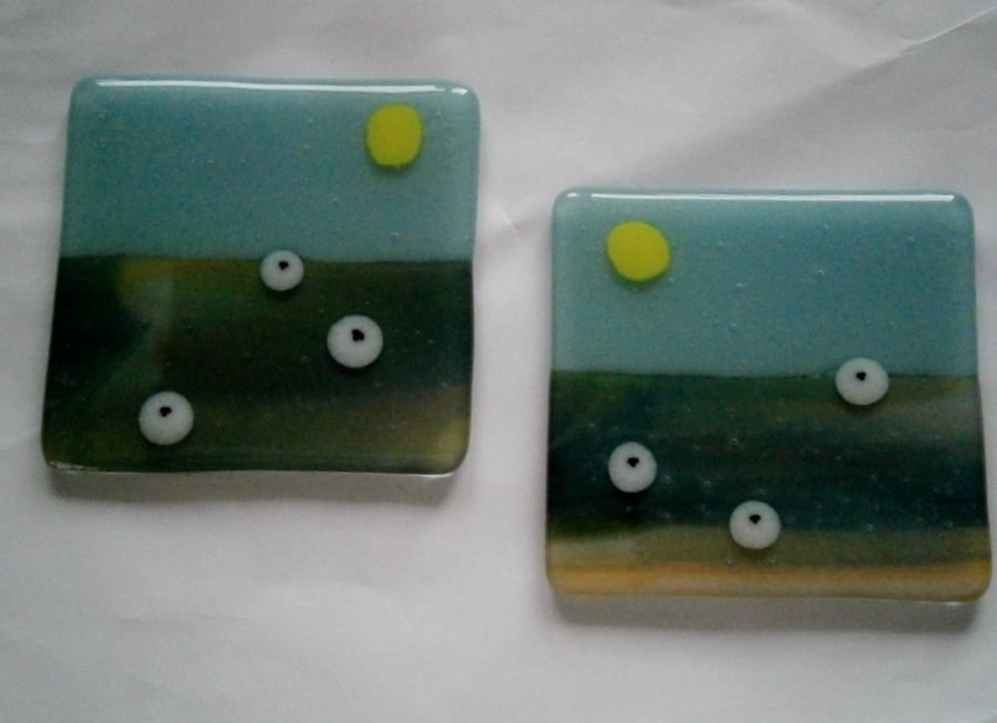 Fused glass Sheepy coasters