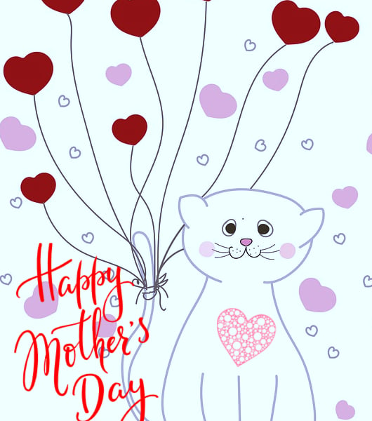 Happy Mother's Day Cat & Heart Card A5