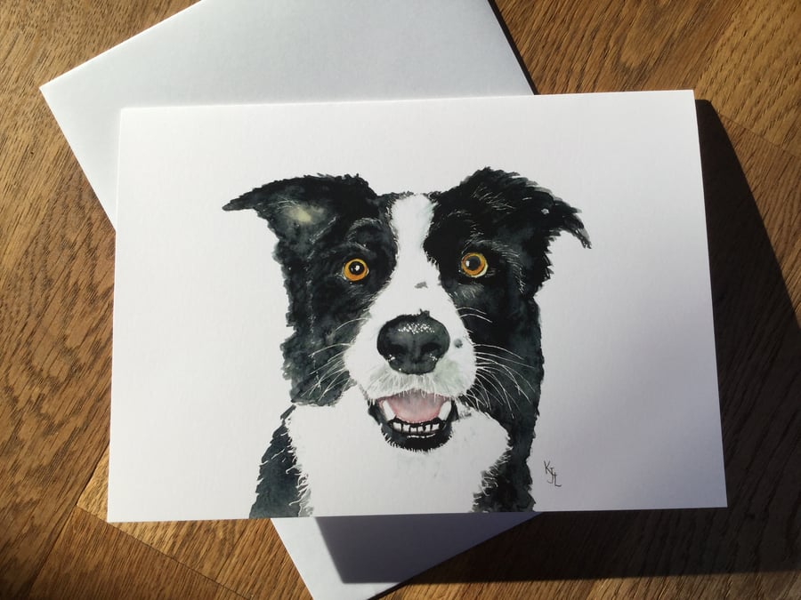  A5 blank card of my original Collie dog watercolour- 